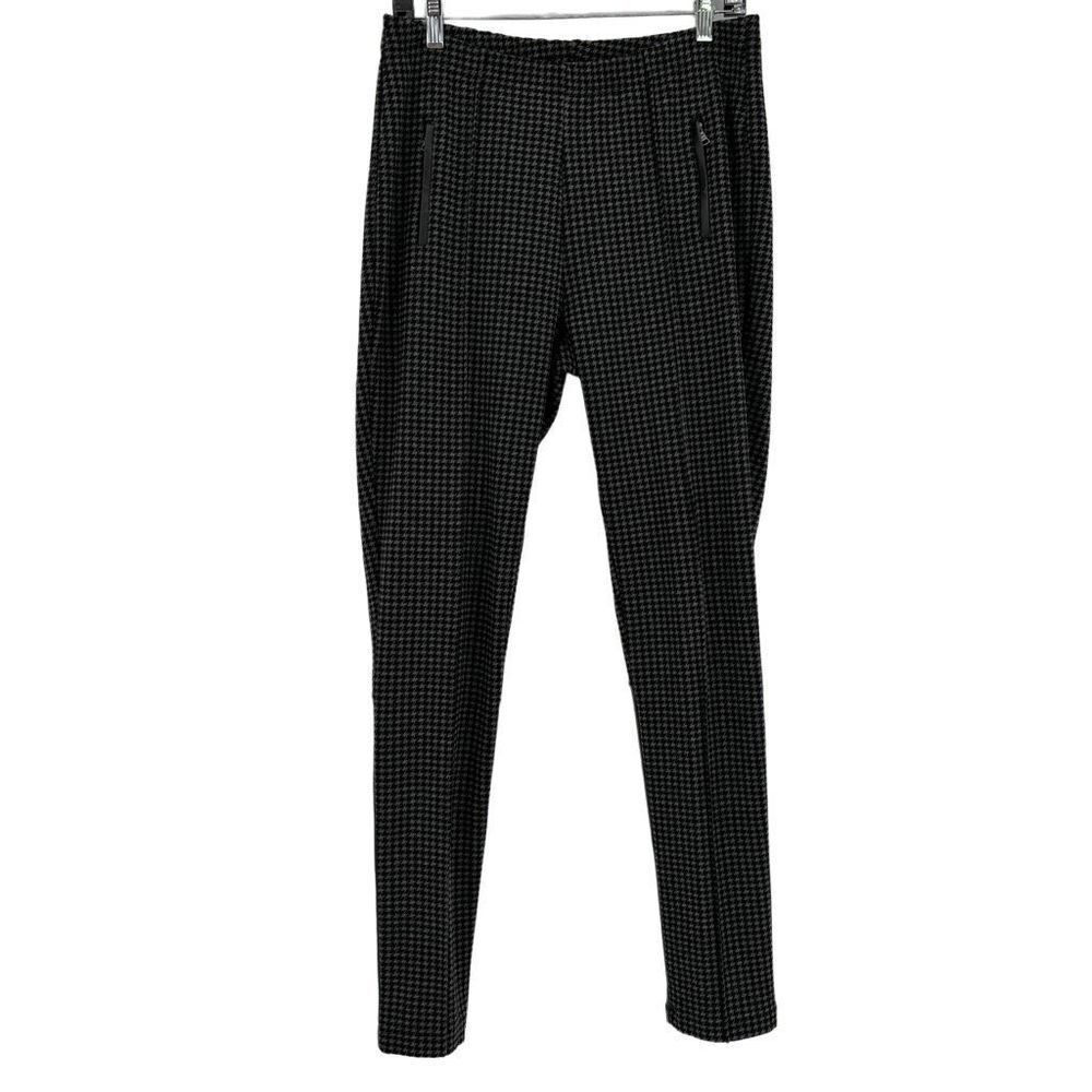 Black Tape Herringbone‎ Pull-on Pants Faux Leather Black Gray Large